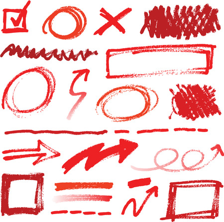 Collection of hand-drawn red pencil corrections elementsのイラスト素材