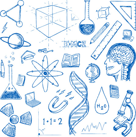 Sciences doodles iconsのイラスト素材