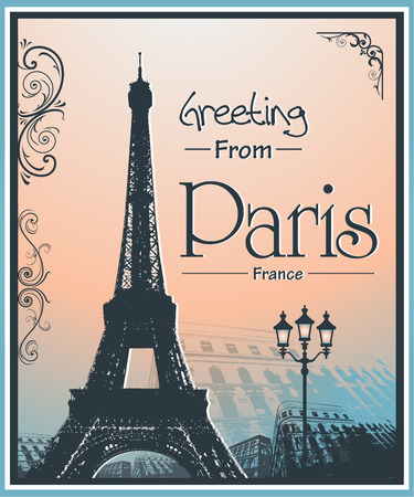 Copyspace Retro Style Poster With Paris Symbols and Landmarksのイラスト素材