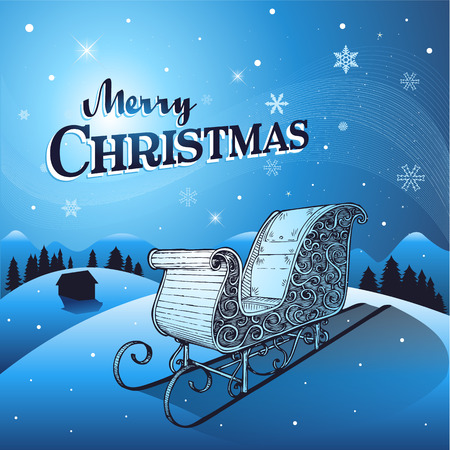 Blue Christmas winter background with santa sleighのイラスト素材