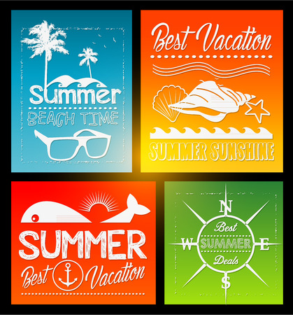 four Summer vector text typography vintage poster isolated from backgroundのイラスト素材