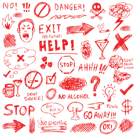 Hand drawn red doodle elements collectionのイラスト素材