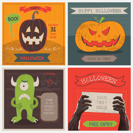 Halloween Cards set. Vector illustration backgroundのイラスト素材