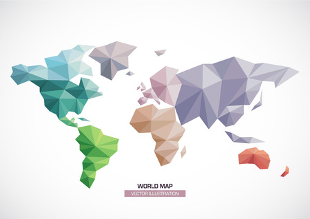 Vector world map design triangle pattern continents with differents colorsのイラスト素材