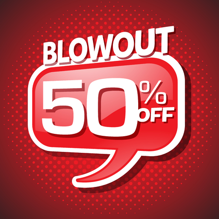 Blowout end of season sale 50 off speech bubbleのイラスト素材