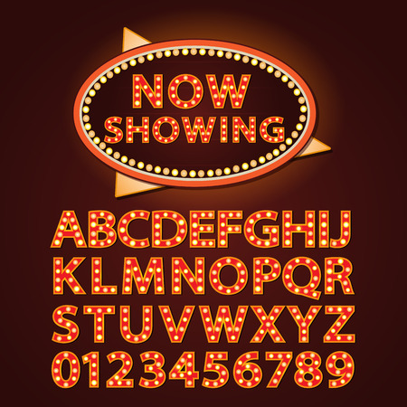 Vector orange neon lamp letters font show cinema and theatherのイラスト素材