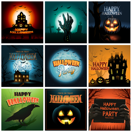 Nine Halloween backgrounds poster ad collectionのイラスト素材