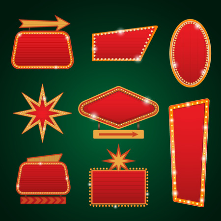 Set of golden lights casino banner signs copy spaceのイラスト素材