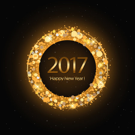 Vector 17 Happy New Year Background With Golden Clockのイラスト 素材 ストックフォト 写真素材のstock Foto ストックドットフォト