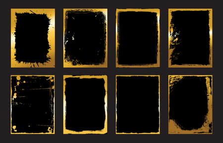 Set of Black and Gold Design Templates for Brochures, Flyers, abstract Modern Backgrounds.のイラスト素材
