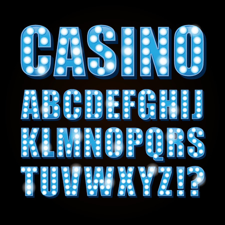 Vector blue neon lamp letters font show casino and theatherのイラスト素材