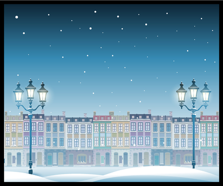 Christmas town illustration cityscape. Seamless patternのイラスト素材