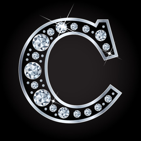 C vector alphabet letter made with diamonds isolated on black backgroundの写真素材