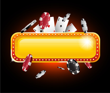 Golden vector casino vegas sign background with casino chips explosionのイラスト素材