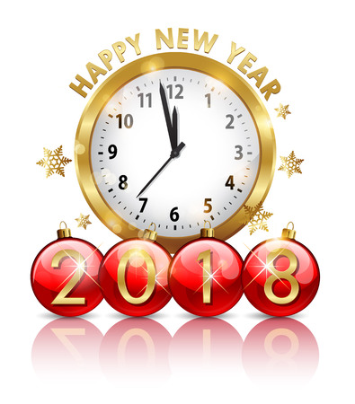 2018 new year golden clock and letters in christmas ballのイラスト素材