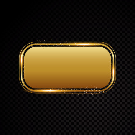 A golden square frame. Shining banner. Isolated on black transparent Vector illustrationのイラスト素材