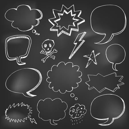 Hand drawn cartoon speech bubble on black boardのイラスト素材