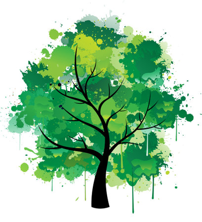 Green paint splat inked color treeのイラスト素材