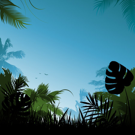 Tropical jungle rainforest background vectorのイラスト素材