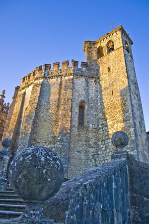 exterior view of the round fortified  templars church in Tomarの写真素材
