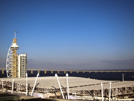  ,Vasco da Gama bridge in the background and towerのeditorial素材