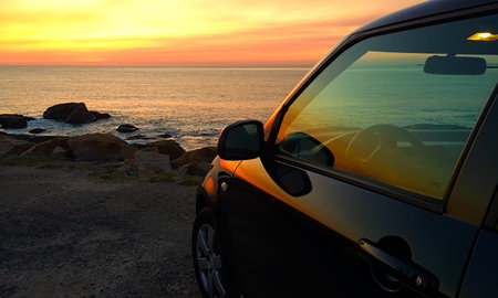 View of pr sunsets in the car.の写真素材