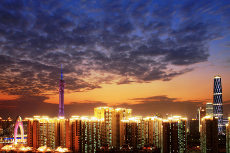 Landscape view of Guangzhou city at nightのeditorial素材
