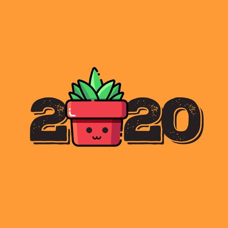 Year 2020 Typography Concept Design with Plantのイラスト素材