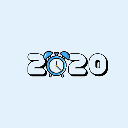 Year 2020 Typography Concept Design with Alarm Clock
