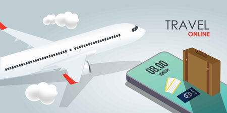 Mobile Application, Travel Online on Website, Vector Conceptのイラスト素材