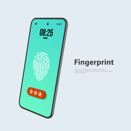 concept of fingerprint sensor on phone.Access to data. Fingerprint on the smartphone screen.のイラスト素材
