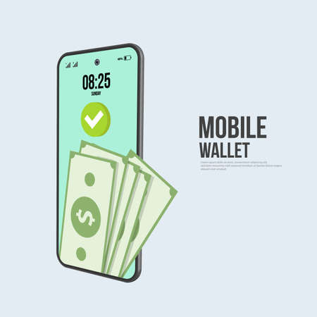 vector digital mobile wallet vector concept icon. smartphone screen with wallet and credit cards on screen. Internet banking concept.のイラスト素材