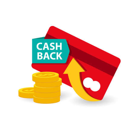 Cashback loyalty program concept. Credit or debit card with returned coins to bank account. Refund money service design. Bonus cash back symbol vector illustrationのイラスト素材