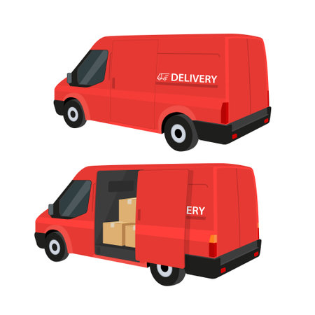 free delivery concept - delivery red car and arrows.Conceptual vector illustration in flat style design.Isolated on background.のイラスト素材