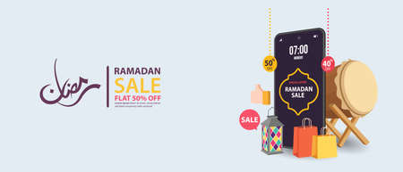 Ramadan sale, web header design with Islamic festival for banner, poster, background, flyer,illustration, brochure and sale backgroundのイラスト素材