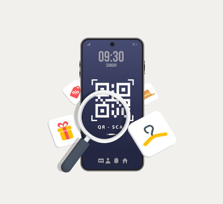 3D QR scan for product placement on phone online shopping application. 3D web banner of online shoppingのイラスト素材