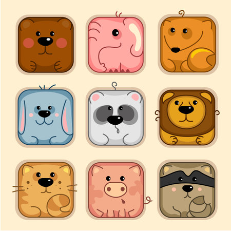 set of square icons with the image of wild and domestic animalsのイラスト素材