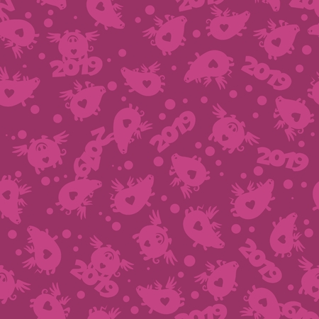 Seamless pink texture pattern and background with pigs wings and figures 2019の写真素材
