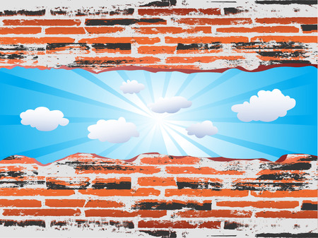 the background of grunge red brick with blue sky のイラスト素材