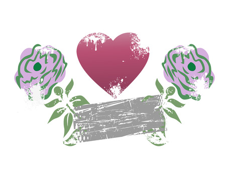 grunge background of a red heart and two roseのイラスト素材