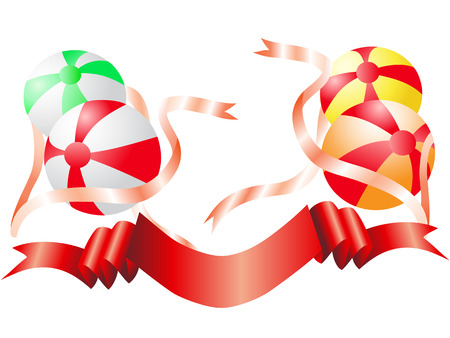 the celebration background of color balls with ribbonのイラスト素材