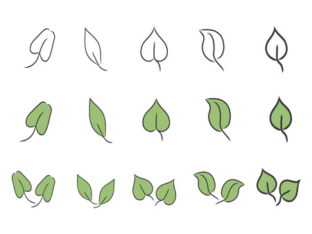 green and simple leaf icon set for designのイラスト素材