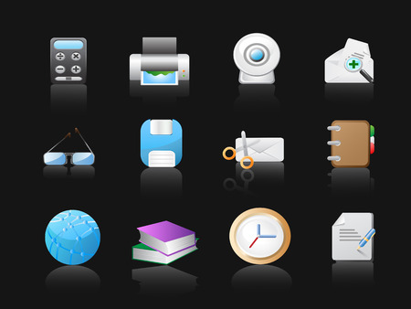 office icons in black background のイラスト素材