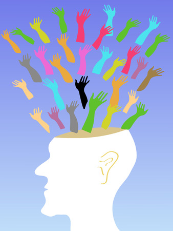 many hands burst from human headのイラスト素材