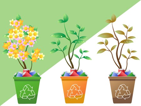 seasonal trees growing in the recycle bin のイラスト素材