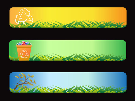 3 green recycling banners for designのイラスト素材