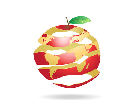 a peeled apple earth isolated on white backgroundのイラスト素材