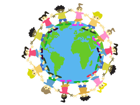 multicultural kids surrounding on the earthのイラスト素材
