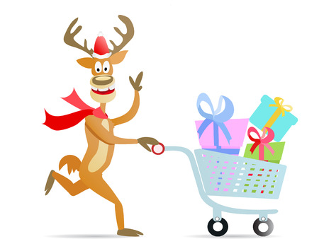 A hayyp running christmas reindeer のイラスト素材