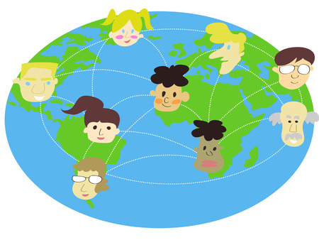 various  people connecting around the worldのイラスト素材